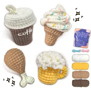 YAMAXIN 4pc Food Crochet Material Kit with Crochet Hook, Complete Craft Kit for Beginners, Includes Instruction Manual and Video Tutorial