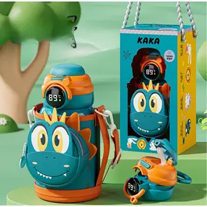 Cartoon Pattern Children's Water Bottle Set with Temperature Display, 316 Stainless Steel Thermos Cup, Wide Mouth, Reusable
