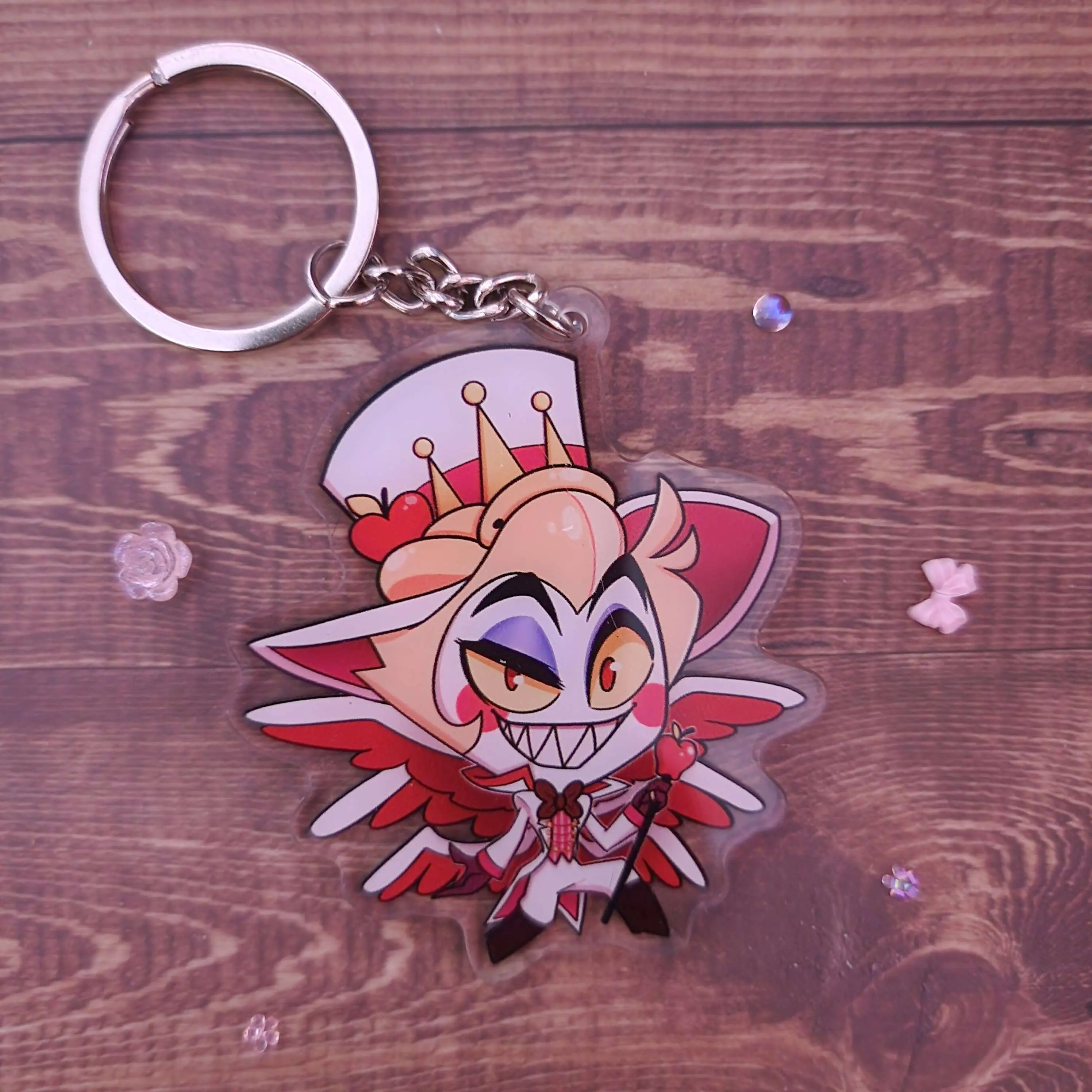 Acrylic Keychain Lucifer Hazbin Hotel Double sided 2.5 in double boarded steel keyring topper