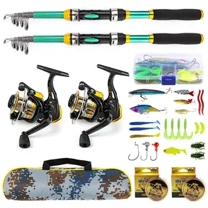 2-Piece Telescopic Fishing Rod Set with Smooth Reels, Lures, Lines, Hooks, Camo Bag, Freshwater Saltwater Use, Beginner & Pro Outdoor Gear