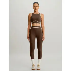 BERLOOK Women's Eco-Friendly Recycled Spandex-Nylon Fabric Sports Leggings with Coffee Line Design, 26" Inseam,summervibes