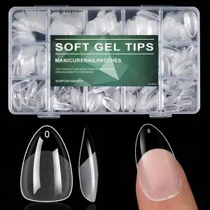 510PCS Clear Almond Nail Tips Extra Short, 15 Sizes Pre-Etched Full Cover Gel False Nails, Acrylic Nail Extensions for Women Nail Art
