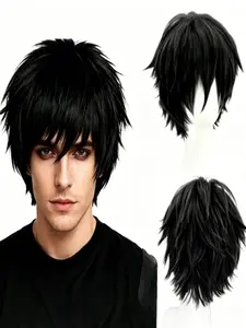 Short Role-Play Wig for Men and Women, Short Anime Character Wig, Voluminous Fashion Wig, Straight Synthetic Hair for Halloween Party