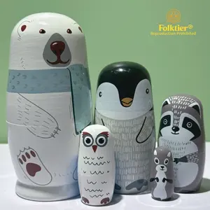 1 Set Russian Nesting Dolls, Polar Bear Matryoshka Dolls, Wooden Educational Toys for Kids, Crafts & Collectible Souvenirs, Ideal Gifts for Christmas Halloween Easter Thanksgiving Valentine's Day Ramadan New Year Birthday Party Wedding.