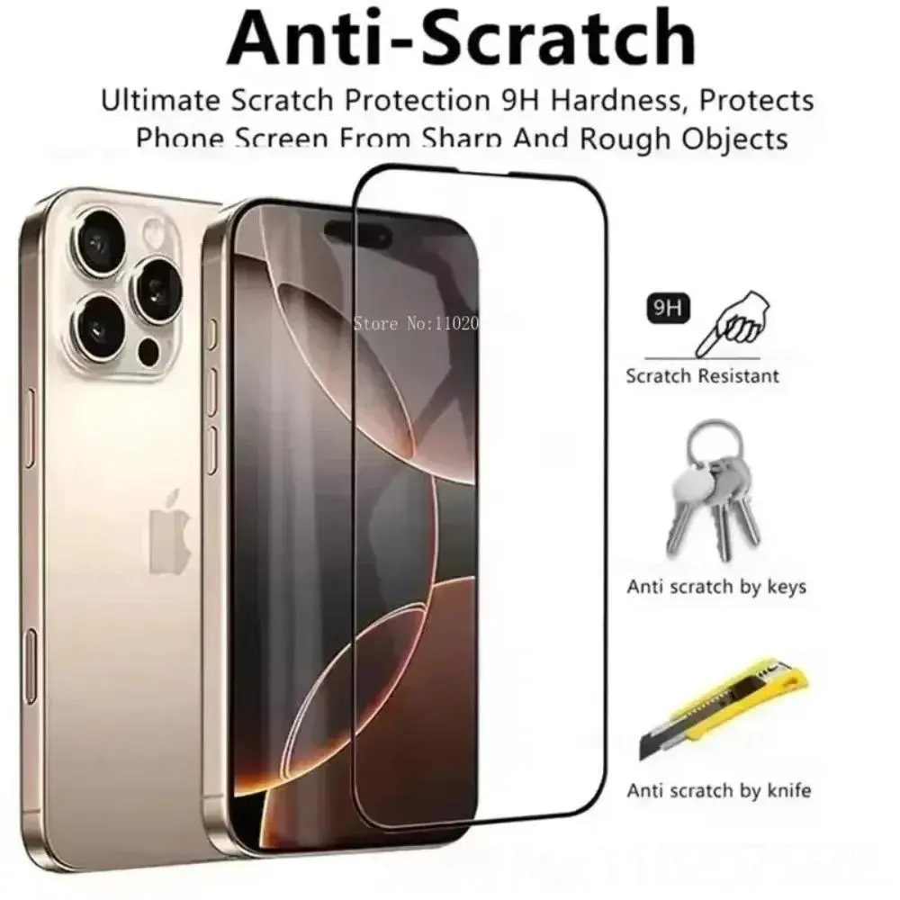 Anti-Scratch 9H Hardness Tempered Glass Screen Protector for iPhone 17 16 15 14 13 12 11 Pro Max Plus Xs Max Xr X Clear Bubble Free HD Clarity Easy Installation