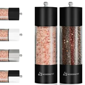 MODERNLYST Manual Salt and Pepper Grinder Set of 2 | Large Round Salt and Pepper Shakers Set | 7.5 inch Stainless Steel Salt Grinder Refillable | Pepper Grinder Manual (Black)