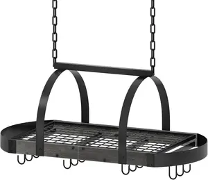 Hanging Pot Rack, Pot Hanger for Kitchen, Ceiling Mounted Pot Holder, Cookware Organizer with 12 S-Shaped Hooks, for Pot, Pan Storage, Space-Saving, Charcoal Black and Black TPR08BCC1