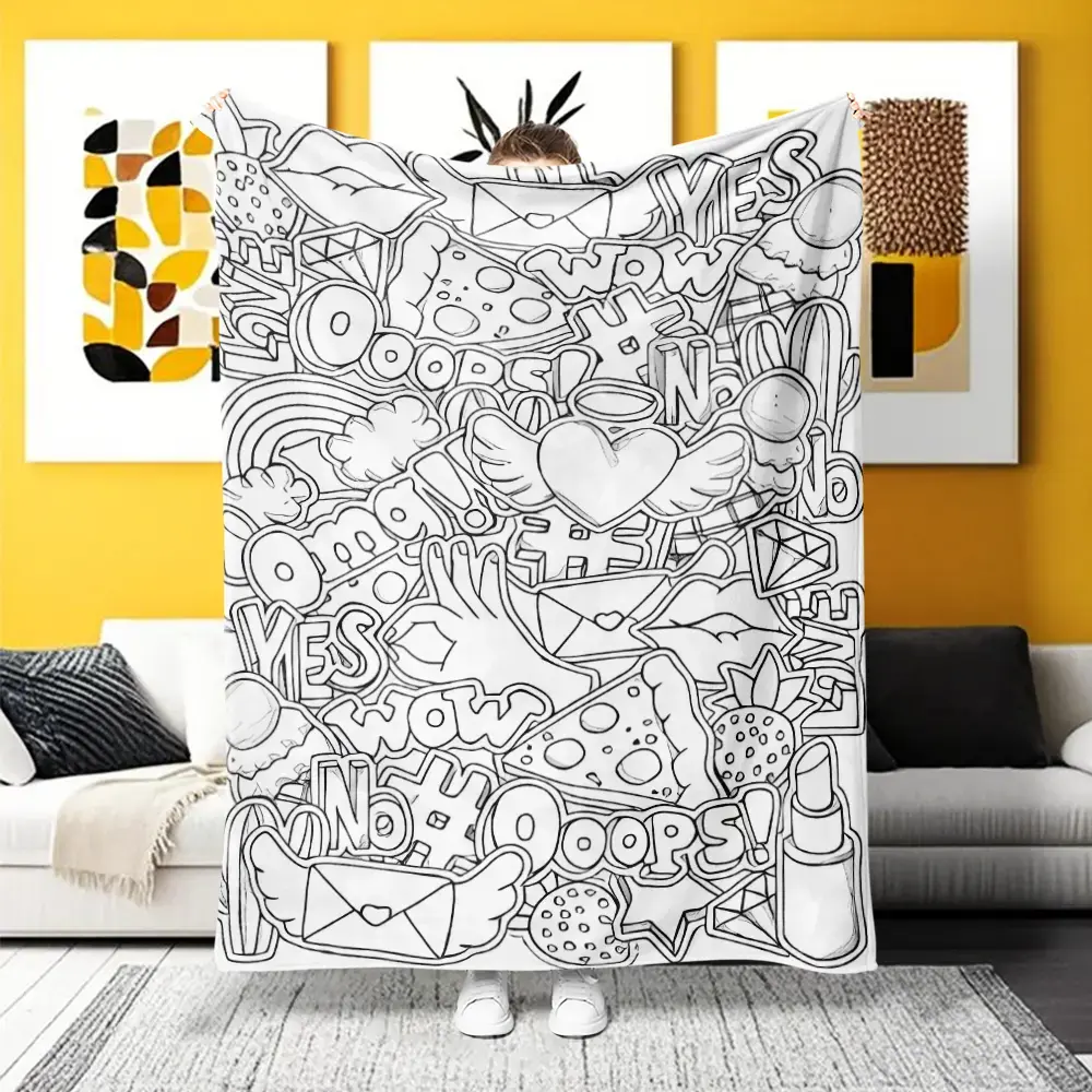 Playful Doodle-Phrase Flannel Throw Blanket - Ultra-Soft, Versatile Snuggle Blanket for Home, Camping Use, Ideal for Trendy Cozy Enthusiasts Seeking Vibrant Fun Decor, Flannel Throw Blankets