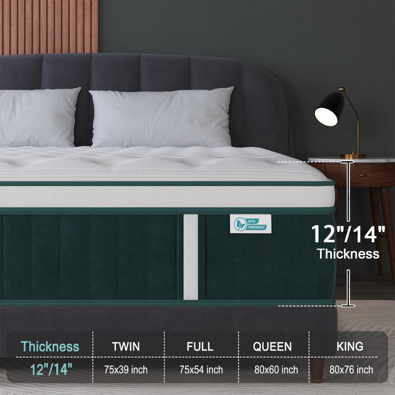12/14Inch Mattress Twin Full Queen King Size Memory Foam Ergonomic Design Medium Firm Hybrid Mattress with Pocket Springs Gel Memory Foam for Luxurious Comfort