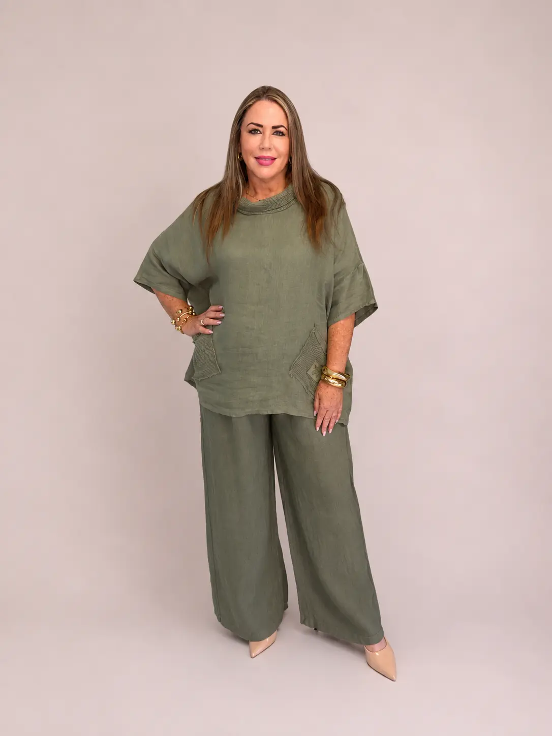 Women's Elegant 2-Piece Linen Pants & Top Set