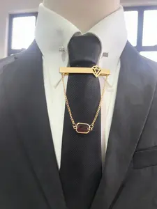 Men's Luxury Ruby U-Shaped Tie Chain Set, Fashion Business Geometric Tie Clip, Daily Versatile Accessory, Wedding Performance Host Gift