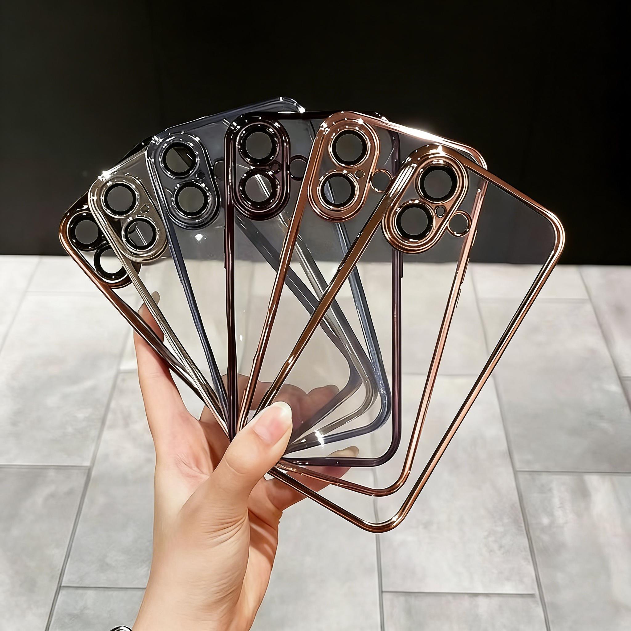 【Plating Edge Case】For iPhone X/XS/XS Max/11/12/13/14/15/16/17 Pro/Pro Max/Plus/Air, Slim Lightweight Glossy Bling Soft TPU Electroplated Case, Anti-Scratch Shockproof Protective Cover