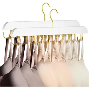Bra Hanger for Closet Organizers and Storage | Space Saving Wooden Hanger | 20 Steel Hooks for Tank Tops, Camis, Hats, Lingeries, Belts, Ties, Scarfs Holder| 360? Rotating Non-Slip (1, 2 Pack White)