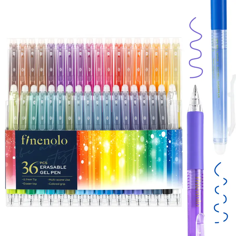 FINENOLO Retractable Colored Gel Pens Set - 12/24/36 Colors, 0.7mm Medium Point, Smooth Clicker with Eraser, Non-Toxic Acid-Free Unisex School Supplies for Note Taking, Arts & Crafts Gifts