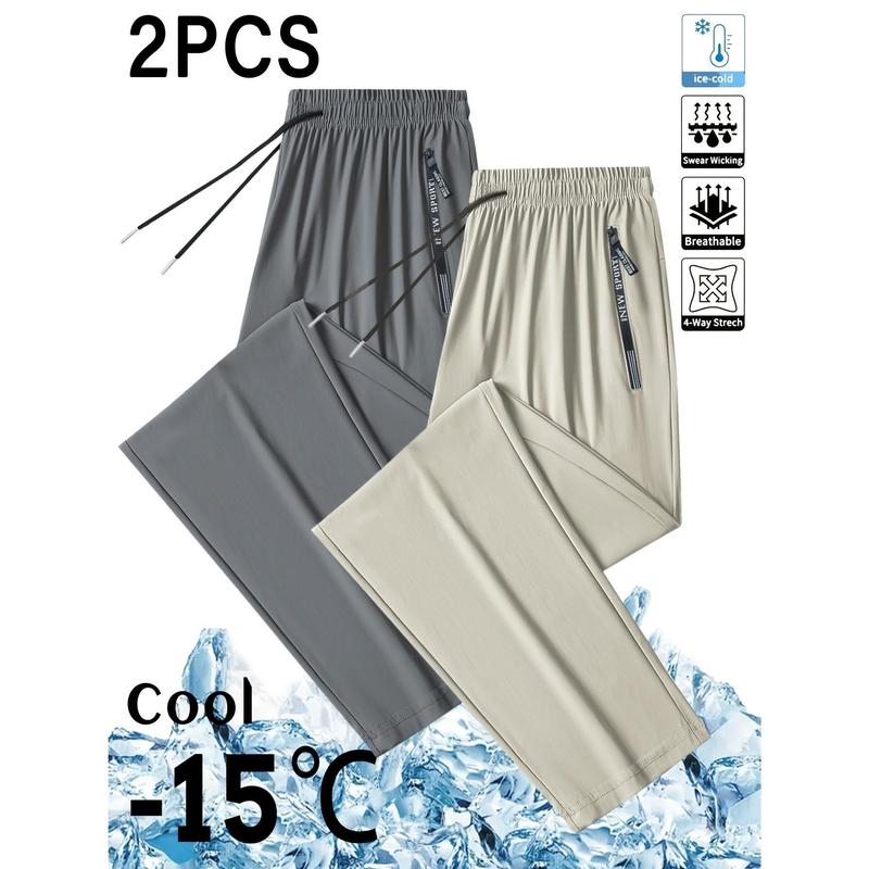 Men's 2-Piece Drawstring Joggers - Quick-Dry, Stretch Poly Blend, Breathable Plus Size, Elastic Waistband All-Seasons Athleisure Bottoms for Running, Outdoor Sports