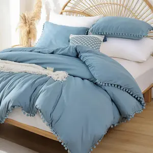 Queen Comforter - Comforter Queen Size Sets with Ball Pom Fringe, for Seasons - 3, 1 Comforter (90"x90")  2 Pillow Shams (20"x26"), Oatmeal
