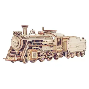 ROKR 3D Wooden Puzzle for Adults-Mechanical Train Model Kits-Brain Teaser Puzzles-Vehicle Building Kits-Unique Gift for Kids on Birthday/Christmas Day(1:80 Scale)(MC501-Prime Steam Express)
