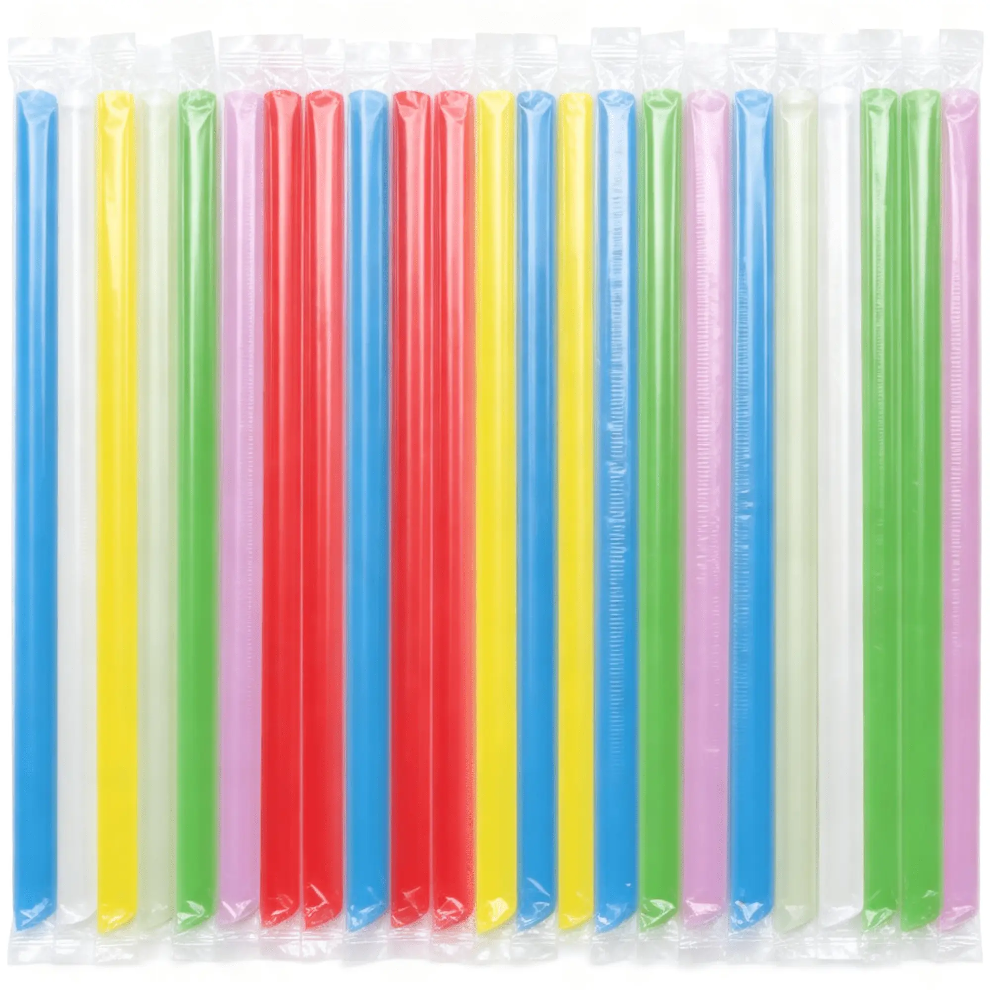 Disposable Jumbo Plastic Straws, 100-Pack 9.8in Wide Individually Wrapped Multicolor Straws for Boba, Shakes