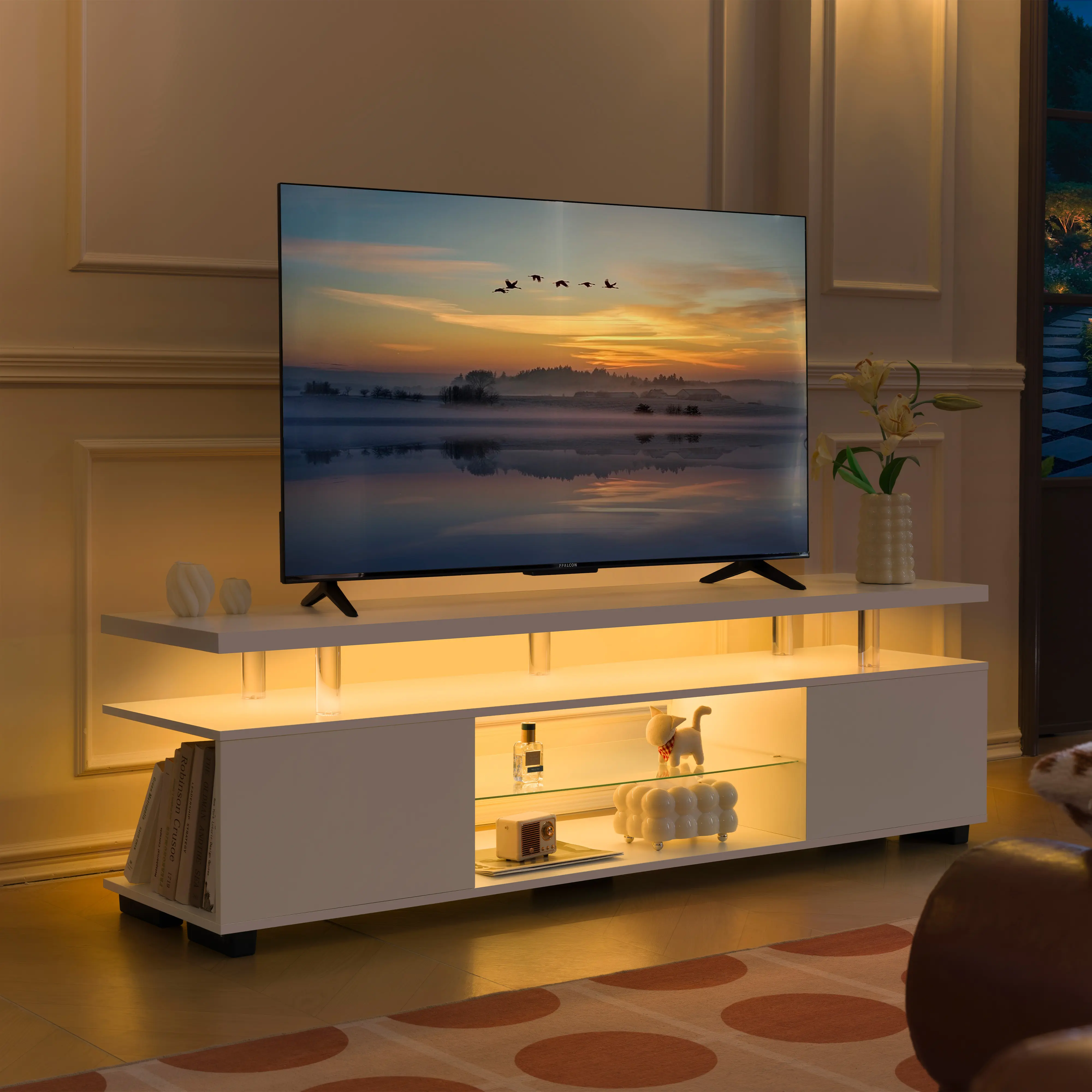 i-aplus TV Stand for Living Room Bedroom Home Office Supports 55/60/65 Inch TV with Modern Design and Storage Features Versatile Use
