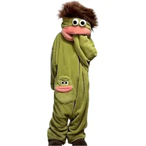 Monster Onesie Costume - Ultra-Soft Thick Coral Fleece Full-Body Pajama Jumpsuit, Zipper-Equipped, Funny Playable Big Mouth Hood, Practical Front Pocket, Oversized Comfort Fit, Windproof Warm Style, Party & Relaxing Nightwear