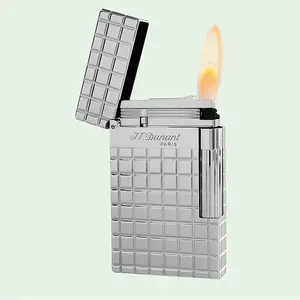 [GIFT BOX] Square-Grid Engraved Silver Metal Brass Lighter Gift for brithday