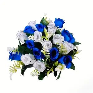 Artificial Rose Bouquet for Cemetery Fade-Resistant Plastic Floral Arrangement with Synthetic Gemstone Accents Memorial Tribute