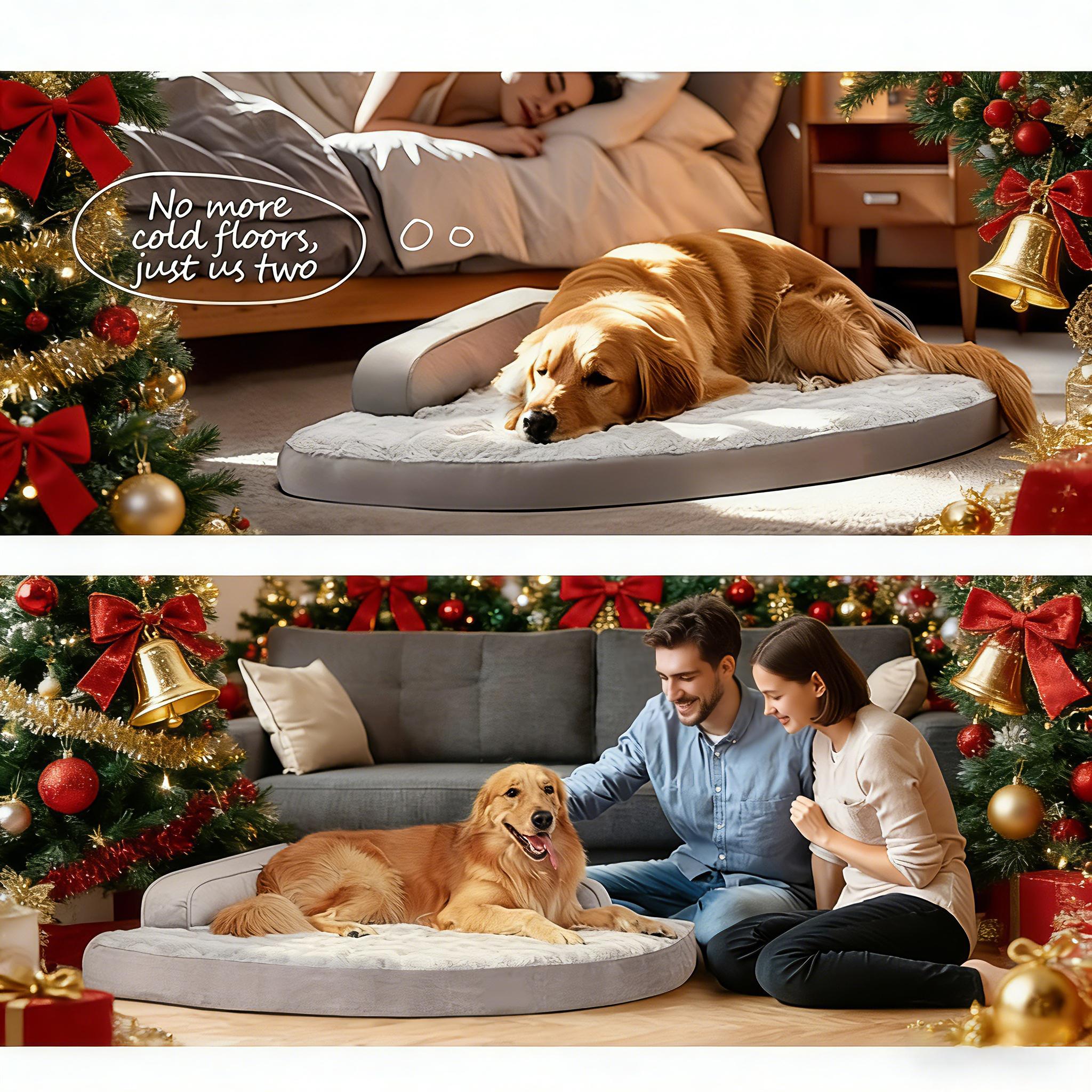 Large Dog Bed - XL Orthopedic Egg-Crate Memory Foam Dog Beds with Removable Washable Cover, Waterproof Pet Beds with Non-Slip Bottom, Grey