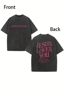 "Jesus Loves You" 1 John 4:19 T-Shirt, Vintage Washed Christian Graphic Tee, Religious Faith Casual Shirt