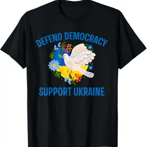 Defend Democracy Support Ukraine Stand With Zelensky Peace T-Shirt, Comfortable Classic Relaxed Fit Casual Fashion Unisex Cotton T-Shirt