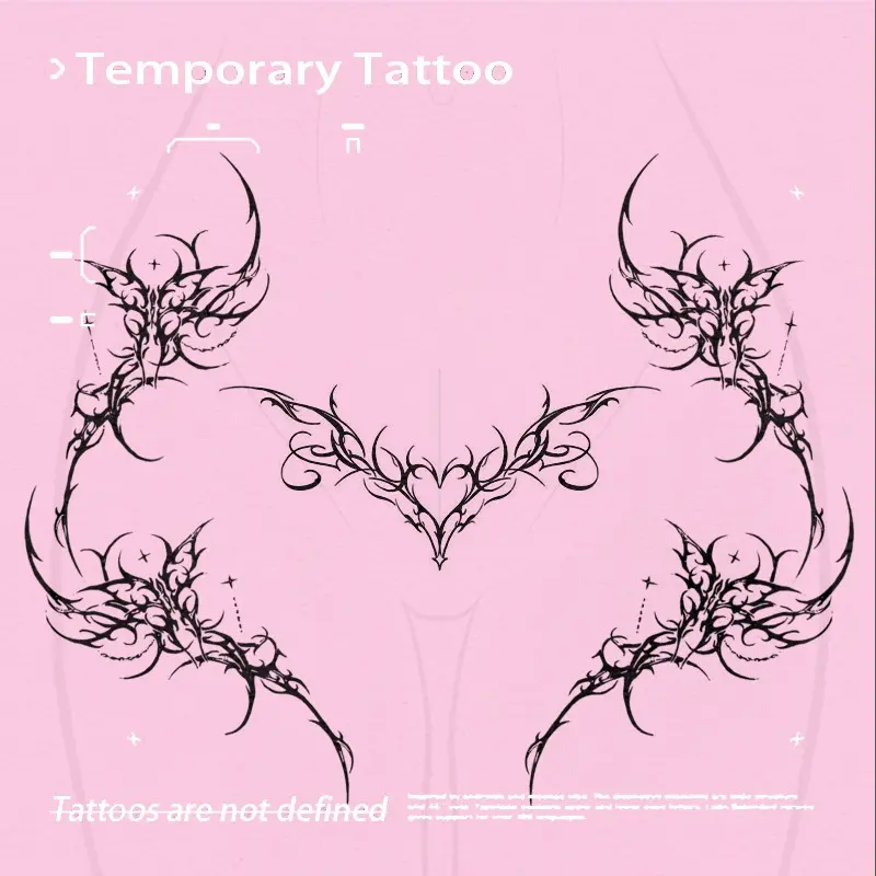 E-girl Thorn Heart Herbal Juice Temporary Tattoo Sticker Waterproof Long Lasting Non-reflective Y2K Cool Cute Realistic Fake Tattoo Sticker Tattoos Ins Niche Belly Waist Tattoo Sticker