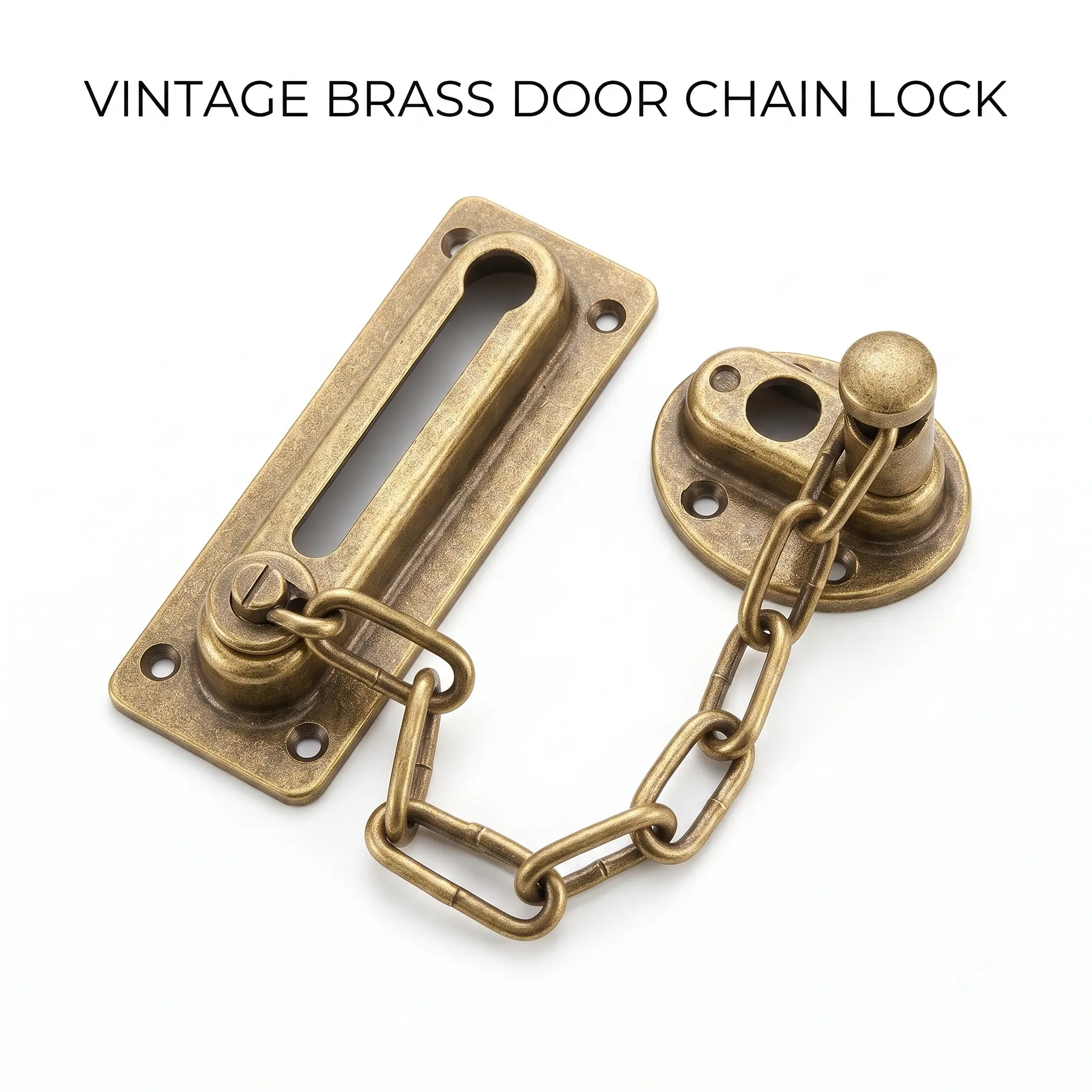 Vintage Brass Door Chain Lock – Heavy Duty Security Chain for Apartment Entry & Front Door, Solid Brass Slide Chain with Reinforced Plates & High-Strength Screws, Door Viewer Safety Lock for Home Security, 1-Pack