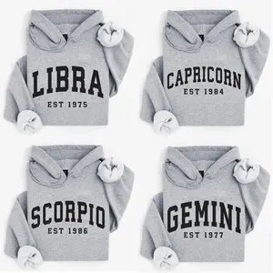 (LEAVE A NOTE or DM SHOP) Custom Zodiac Hoodie with Est Year - Sport Grey, Cute Horoscope Astrology Graphic Hoodie, Unisex Crewneck Hoodie, Personalized Zodiac Energy Gift for Birthday, Star Sign Lovers, Celestial Hoodie - AL