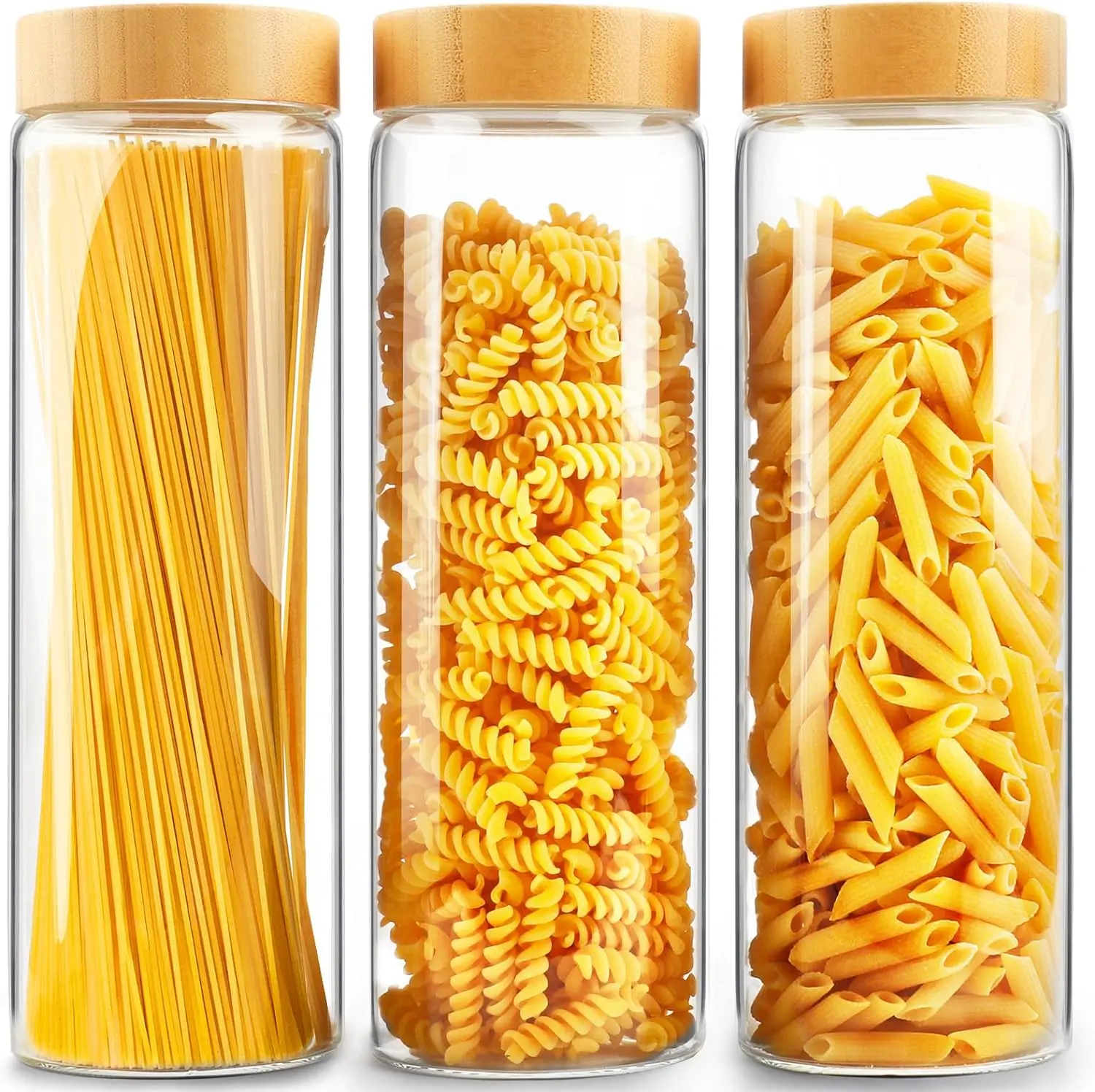 Glass Canisters with Airtight Bamboo Lids - 3 Pack 80Oz Cereal Containers, Cookie Jars, Pasta Storage - Screw on Kitchen Jars AISIPRIN