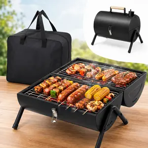2026 Summer Portable Charcoal Grill (2 IN 1 Double-Sided), Small Tabletop Barbecue Grill with Food Tray & Rack for Outdoor Camping Home Patio BBQ Grilling, Heavy Duty & Multi-use, Easy Assembly