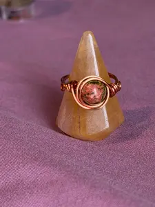 Unakite size 6 copper wire-wrapped ring