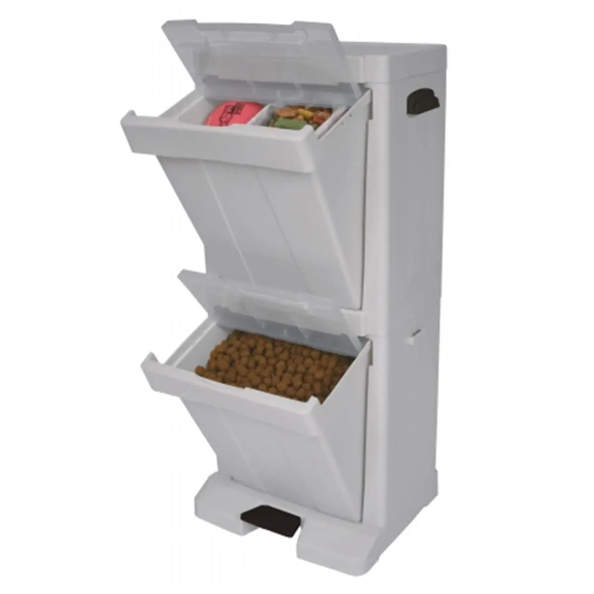 Richell USA 41008 Plastic Pet Litter Bin Tower - Storage Organization, Hands-Free, Pest Proof, Snap-Locks, Cool Gray, Black