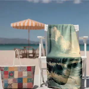 1 piece A tranquil seascape with waves and clouds themed beach towel - Flannel blanket with modern design, suitable for sofas and beds, all-season use, super soft and comfortable, digitally printed pattern, 100% polyester material, machine