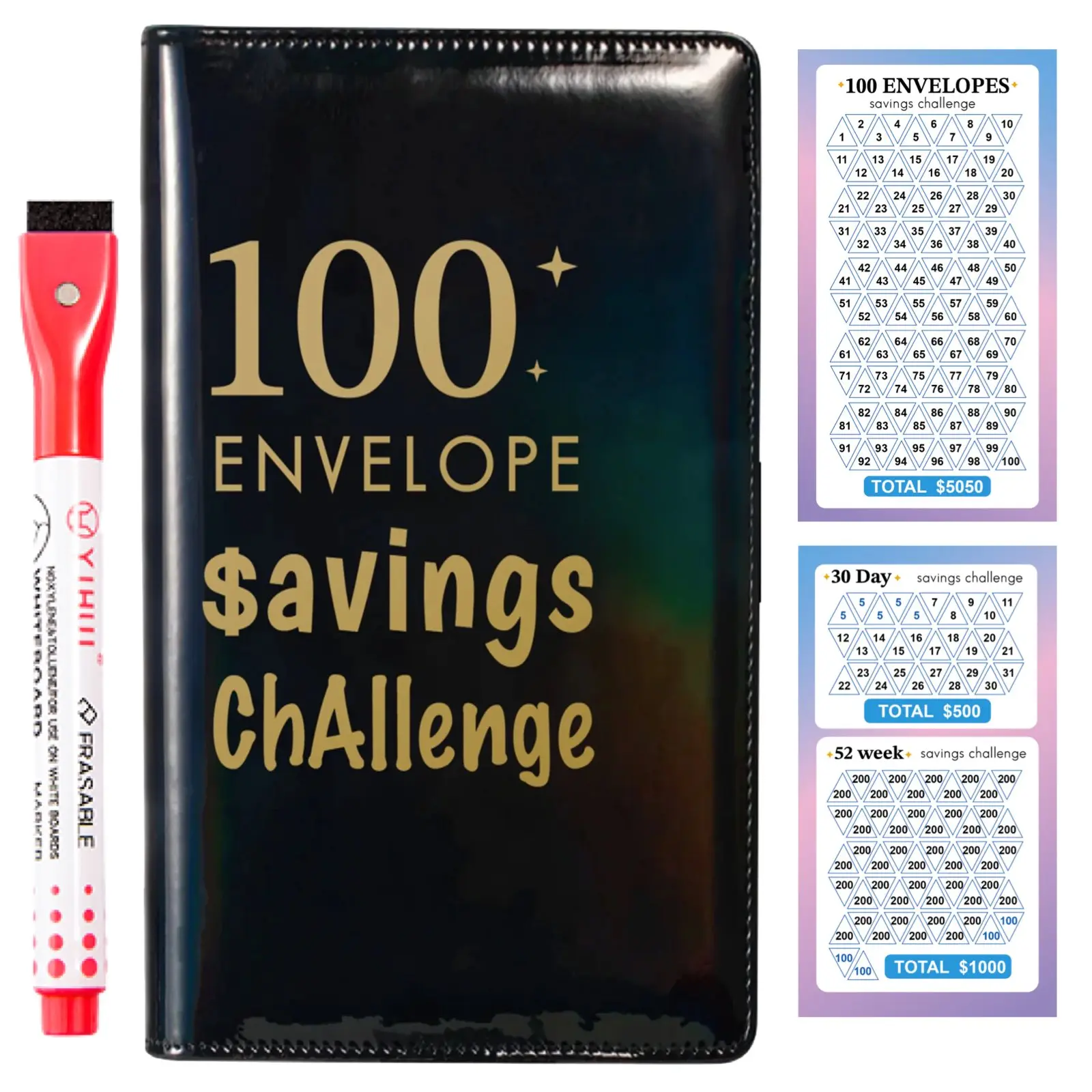A6/A5 Savings Challenge Planner - Budget Financial Planner with Stickers, Simple 100-Days $5050 Money Saving Challenge Book, Daily Steps Marker, No-Fold Money Organizer, Ideal Gift for Adults
