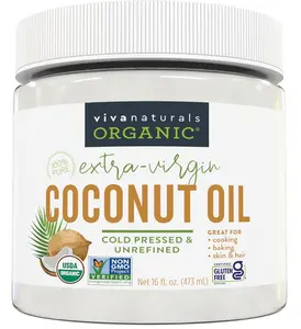 Viva Naturals Organic Coconut Oil, 16 fl oz – Unrefined, Cold-Pressed Extra Virgin Coconut Oil, USDA Organic & Non-GMO, Natural Cooking Oil, Hair Oil & Skin Oil