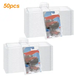 50Pcs Clear Clamshell Protector Cases for HW Mainline Model Cars Stackable Dustproof Display Storage Boxes with Hanging Hole