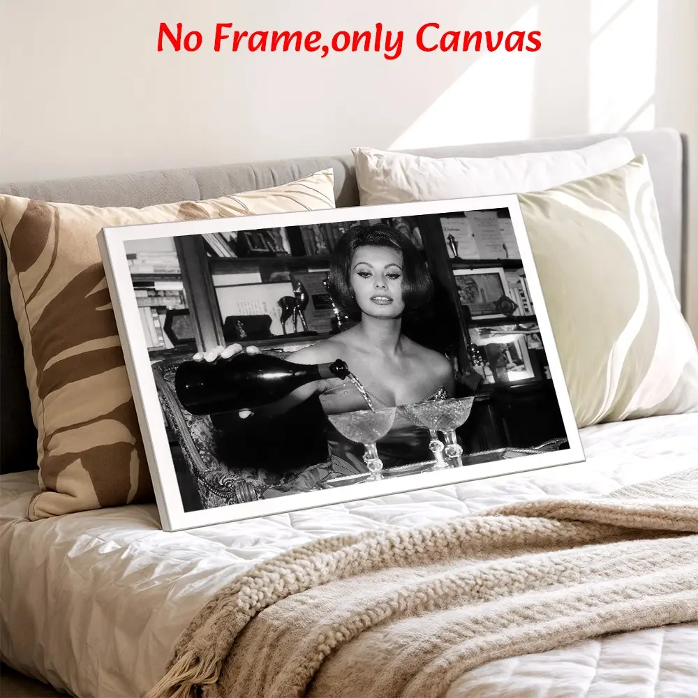 Vintage Style Framed Wall Arts Classic Hollywood Glamour Posters Elegant Woman Pouring Champagne Canvas Prints Retro Chic Wall Decor Canvas Art Print For Living Room Bedroom Home Office Gift Ready To Hang Decoration