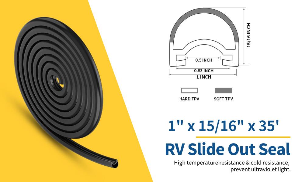 Combo RV Slide Out Seal Black Rubber 018-312-EKD & 018-341 EK Weather Resistant D-Seal Wiper & Seal Base for RVs 1' x 15/16' x 35' & 1/2' x 2.75' x 35' Easy Install