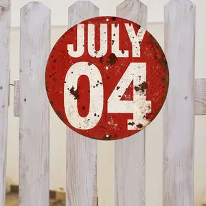 8x8 Inch Round Metal Sign, "July 4th" Vintage Decorative Plaque, "Independence Day" Decorative Sign, Suitable for Decorating Living Rooms, Bedrooms, Bars, Cafes, Offices, Restaurants, American Vintage Style