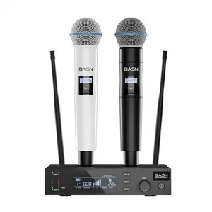 BASN UHF Dual Channel Wireless Microphone System, Handheld Mics for Stage, Karaoke, Weddings, DJ, and Events Audio Steel wireless microphone powerhub микрофон Adjustable Connection Durable Receiver wireless microphone Performance Conferences