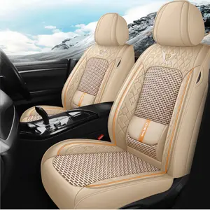 OTOEZ 1PCS Front Nappa Leather Ice Silk Car Seat Cover with Lumbar Support Universal Fit Stylish Protector Waterproof Easy Install Premium Decor Accessories Girls