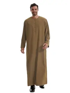Men's Solid Color Round Neck Long Robe, Loose Casual Comfy Islamic Clothing for Daily Wear, Men's Islamic Clothing for All Seasons