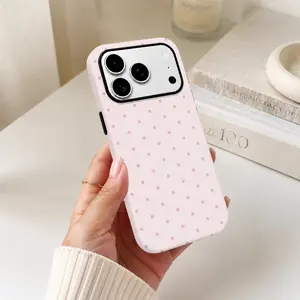 Pink Polka Dot IPhone Case, Pink, Black, Suitable For IPhone17 ProMax, 16Pro, 15, 14.13 12 11 Premium Phone Case |     Shockproof Protective Phone Case |     Smart Phone Case Brown Design For Girls