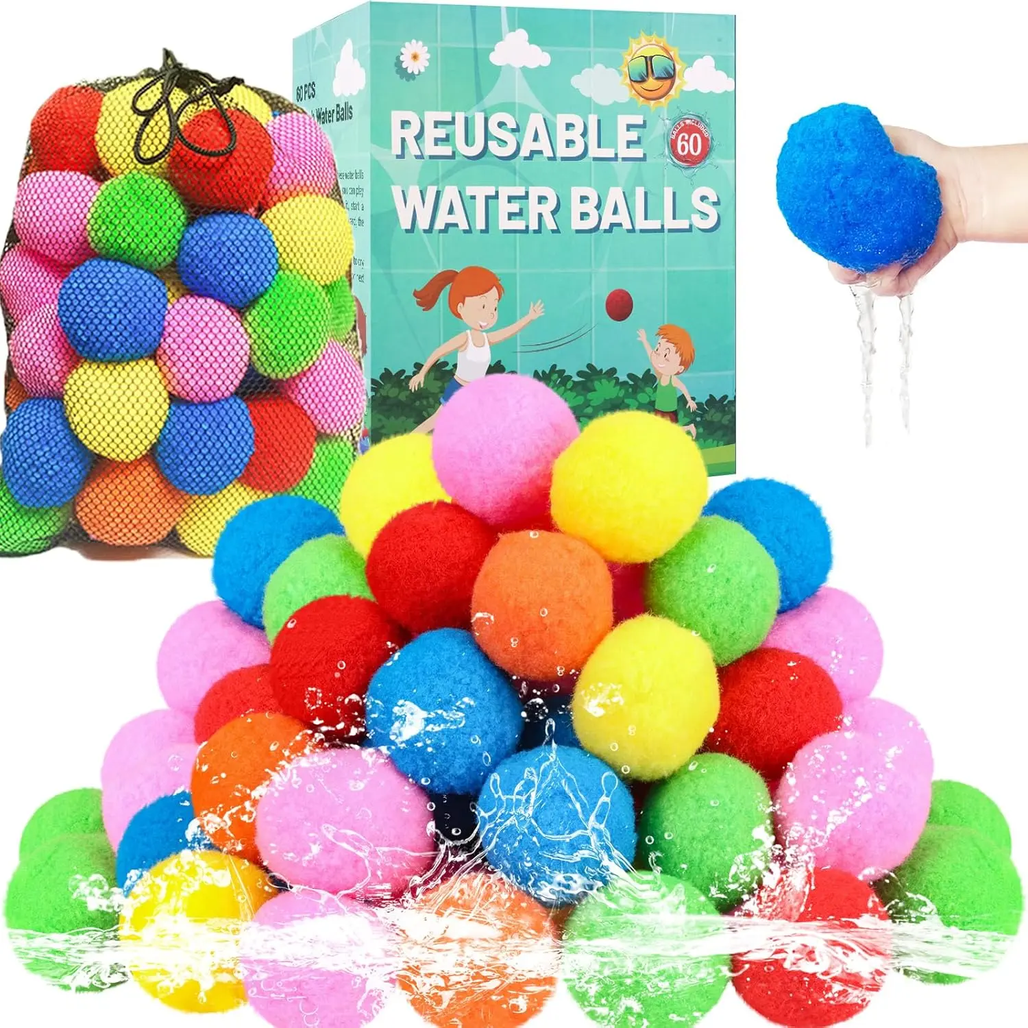 Summer Spring Gift 60 Pcs Reusable Water Balls, Reusable Water Balloons for Outdoor Toys and Games, Water Toys for Kids and Adults Boys and Girls - Summer Toys Ball for Pool and Backyard Fun