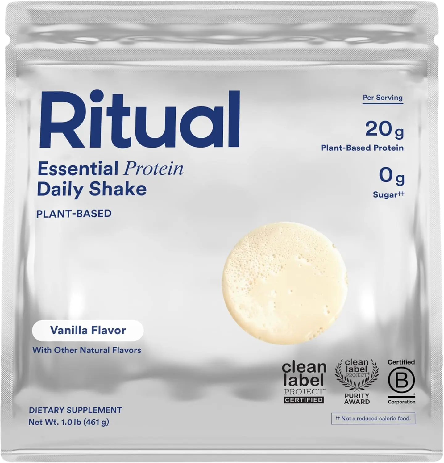 Ritual Vegan Pea Protein Powder - 20g Pea Protein - Vanilla - 1 Lbs | BCAA Complete Amino Acid Profile - Supports Lean Muscle* - 3rd Party Tested - Sugar-Free* - Non-GMO - Gluten-Free