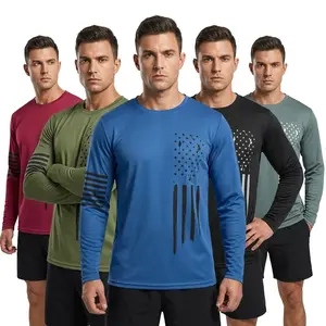 Men's 5-Pack Long Sleeve T-Shirt Set - American Flag Vertical Design, Quick Dry Breathable Athletic Mesh Shirt for Gym Sports Casual Wear Spring Fall